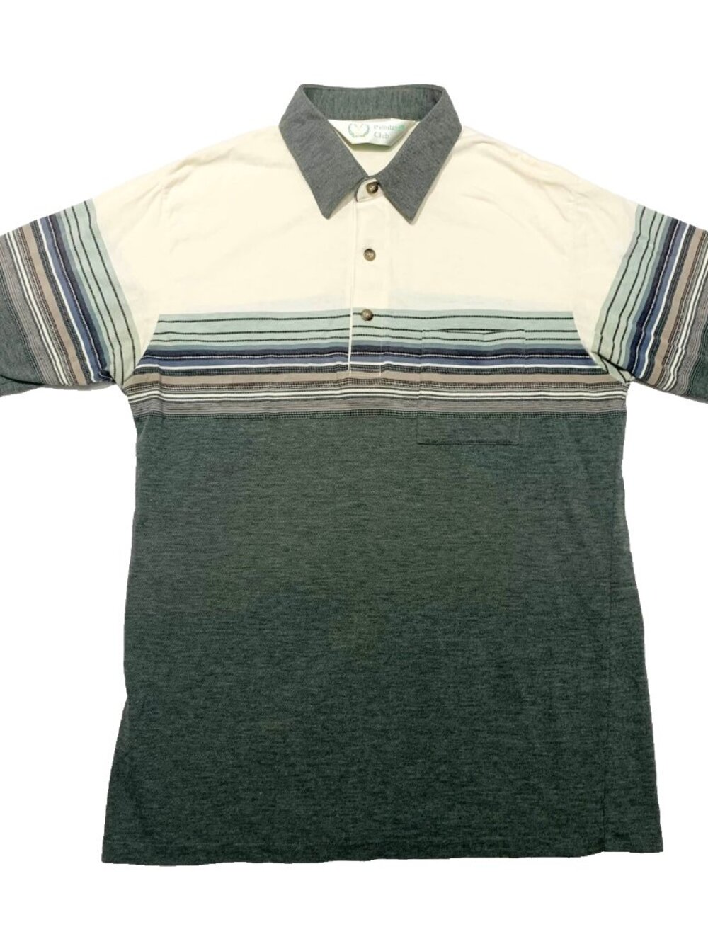 VTG 80s Palmland Golf Polo Shirt Men's M Color Block Striped Front Pocket